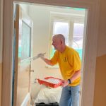 A Louisiana Baptist Disaster Relief team member painted a room in an apartment that will house Ukrainian refugees at First Baptist Church, Gdansk, Poland.