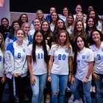 Members of the 2021 LCU RRAC champion women's soccer team, as well as members of the LCU athletics staff, receive their championship rings during chapel.