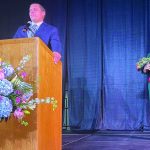 CENLA Pregnancy Center founder Brian Gunter leads a prayer at the close of the center’s ‘Gift of Life’ banquet for outgoing Executive Director Claire Lemoine and incoming Executive Director Kim Lyons.
