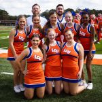 The LCU cheerleaders encouraged the crowd at the Homecoming football game.