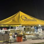 A Louisiana Baptist Disaster Relief tent remains unoccupied after another busy day of food preparation for residents impacted by Hurricane Ian in Naples, Florida.