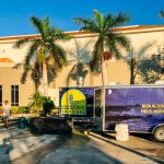 A Louisiana Baptist Disaster Relief trailer sits on the parking lot of First Baptist Church, Naples, Florida.