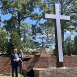 Louisiana Christian University President Rick Brewer thanked a crowd gathered for the dedication of the Joshua D. Perry Prayer Garden.