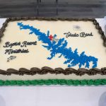 A cake was enjoyed by a crowd gathered for the dedication of the Toledo Bend Baptist Resort Ministry meeting facility.