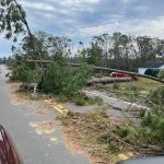 A downed tree blocked a portion of the roadway in Mt. Vernon, Georgia.