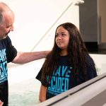 A student declared her newfound faith in Christ through baptism at First Baptist Church, Denham Springs.