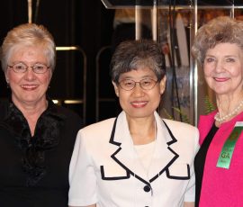 : Janet Hoffman (left) and Wanda Lee (right) with Sook Jae Lee of Seoul, Korea, who received the Dellanna West O’Brien Award for Women’s Leadership Development on June 10, 2013 at the WMU Missions Celebration in Houston, Texas.